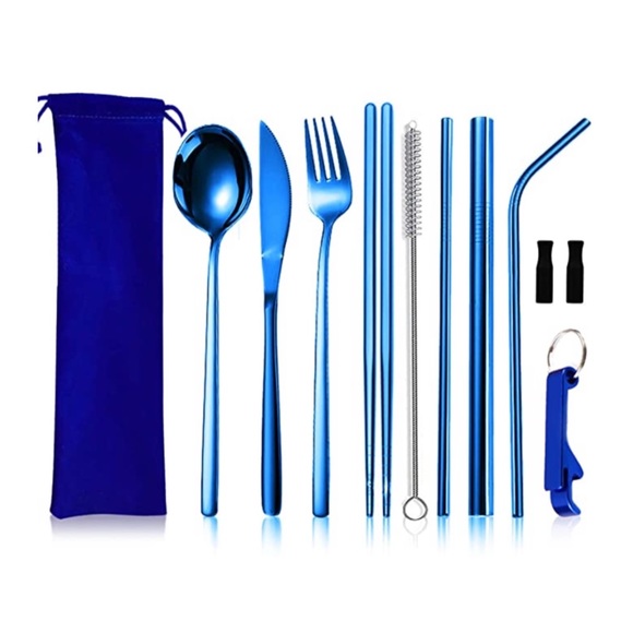 🌸 10PC COLOR SILVERWARE TRAVEL BUNDLE SET HOME EAT DINNER FORK SPOON KNIFE GIFT - Picture 5 of 6